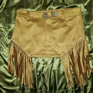 NWT Fringed Tan Skirt with Rhinestone Accents